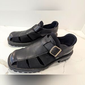 Kenneth Cole Y2K Men Black Leather Fisherman Lug gladiator Sandals shoes Size 10